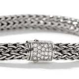 Icon Silver Small Reversible Bracelet 6.5mm with Pusher Clasp with Diamond Pave (0.24ct) and Treated Black Sapphire, Size UM