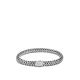 Icon Silver Small Reversible Bracelet 6.5mm with Pusher Clasp with Diamond Pave (0.24ct) and Treated Black Sapphire, Size UM