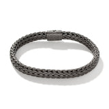 Icon Silver Medium Flat Chain Bracelet with Matte Black Rhodium Plating 7.5mm, Size UM
