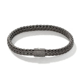 Icon Silver Medium Flat Chain Bracelet with Matte Black Rhodium Plating 7.5mm, Size UM