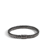 Icon Silver Medium Flat Chain Bracelet with Matte Black Rhodium Plating 7.5mm, Size UM