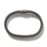 Icon Silver Medium Flat Chain Bracelet with Matte Black Rhodium Plating 7.5mm, Size UM