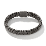 Icon Silver Large Flat Chain Bracelet with Matte Black Rhodium Plating 11mm, Size UL