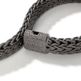 Icon Silver Large Flat Chain Bracelet with Matte Black Rhodium Plating 11mm, Size UL