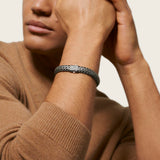 Icon Silver Large Flat Chain Bracelet with Matte Black Rhodium Plating 11mm, Size UL