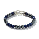 Men's Link Silver Bracelet with Hook Clasp with 8mm Sodalite and Hematite Beads Bracelet, Size UL