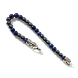 Men's Link Silver Bracelet with Hook Clasp with 8mm Sodalite and Hematite Beads Bracelet, Size UL