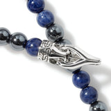 Men's Link Silver Bracelet with Hook Clasp with 8mm Sodalite and Hematite Beads Bracelet, Size UL