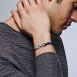 Men's Link Silver Bracelet with Hook Clasp with 8mm Sodalite and Hematite Beads Bracelet, Size UL