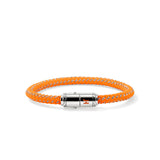 Men's Silver Bracelet on 6mm Round Orange Rubber & Stainless Steel Cord with Orange Enamel with Pusher Clasp Size UL