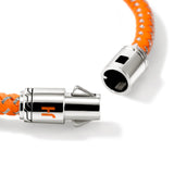 Men's Silver Bracelet on 6mm Round Orange Rubber & Stainless Steel Cord with Orange Enamel with Pusher Clasp Size UL