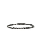 Chains Box Silver 3.7mm Box Chain Bracelet with Satin Matte Black Rhodium with Pusher Clasp, Size UL