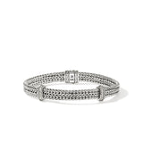 Icon Link Silver Diamond Pave (0.33ct) 6mm Flat Chain Bracelet with Pusher Clasp, Size UM