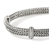 Icon Link Silver Diamond Pave (0.33ct) 6mm Flat Chain Bracelet with Pusher Clasp, Size UM