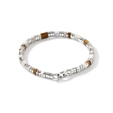 Colorblock Silver 5mm Bracelet with Lobster Clasp with Tiger Eye and Howlite with Light Brown Enamel, Size UM