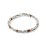 Colorblock Silver 5mm Bracelet with Lobster Clasp with Tiger Eye and Howlite with Light Brown Enamel, Size UM