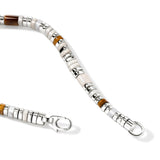 Colorblock Silver 5mm Bracelet with Lobster Clasp with Tiger Eye and Howlite with Light Brown Enamel, Size UM