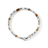 Colorblock Silver 5mm Bracelet with Lobster Clasp with Tiger Eye and Howlite with Light Brown Enamel, Size UM