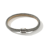 Icon 18K Gold & Silver 7mm Chain Reversible Bracelet with Reticulated Pusher Clasp, Size UM BG