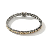 Icon 18K Gold & Silver 7mm Chain Reversible Bracelet with Reticulated Pusher Clasp, Size UM BG