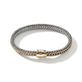 Icon 18K Gold & Silver 7mm Chain Reversible Bracelet with Reticulated Pusher Clasp, Size UM BG