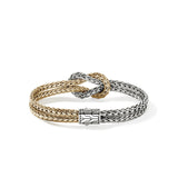 Love Knot 14K Gold & Silver 7mm Slim Chain Double Row Bracelet with Pusher Clasp, Size UM
