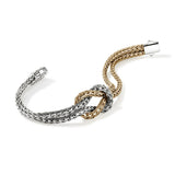 Love Knot 14K Gold & Silver 7mm Slim Chain Double Row Bracelet with Pusher Clasp, Size UM