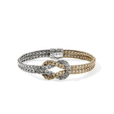 Love Knot 14K Gold & Silver 7mm Slim Chain Double Row Bracelet with Pusher Clasp, Size UM