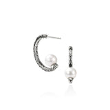 JH Essentials Silver Hoop Earrings with 6.5-7mm Cultured Fresh Water Pearl (Length 20mm)