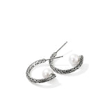 JH Essentials Silver Hoop Earrings with 6.5-7mm Cultured Fresh Water Pearl (Length 20mm)