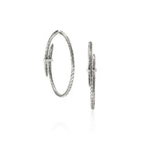 Spear Silver Diamond Pave (0.12ct) Hoop Earrings (50mm)