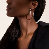 Spear Silver Diamond Pave (0.12ct) Hoop Earrings (50mm)