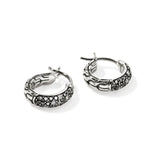 JH Essentials Silver White Diamond (0.06ct) and Treated Black Diamond Pave (0.33ct) Hoop Earrings (13mm)