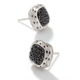 Essentials Silver Lava 12mm Square Stud Earrings with Treated Black Sapphire