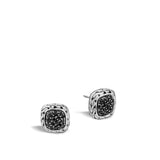 Essentials Silver Lava 12mm Square Stud Earrings with Treated Black Sapphire
