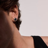 Essentials Silver Lava 12mm Square Stud Earrings with Treated Black Sapphire