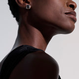 Essentials Silver Lava 12mm Square Stud Earrings with Treated Black Sapphire