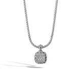 Essentials Silver Diamond Pave Square Pendant- on Chain Necklace with Diamond (0.21ct), Size 16 - 18 Adjustable