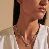 Essentials Silver Diamond Pave Square Pendant- on Chain Necklace with Diamond (0.21ct), Size 16 - 18 Adjustable