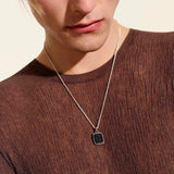 ID Silver Tag Pendant on 1.7mm Surf Chain Necklace with Treated Black Sapphire, Size 24