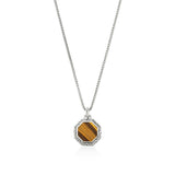 ID Tags Silver Octagon Pendant with Tiger Eye on 1.7mm Surf Chain Necklace, Size 22