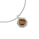 ID Tags Silver Octagon Pendant with Tiger Eye on 1.7mm Surf Chain Necklace, Size 22