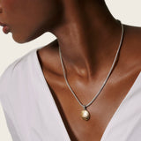 Essentials Dot Hammered 18K Gold & Silver Round Pendant- on Chain Necklace (Dia 16.5mm), Size 16-18 Adjustable BG
