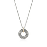 Icon Link 14K Gold & Silver Round Pendant on 2mm Rolo Chain Necklace, Size 16-18 Adjustable