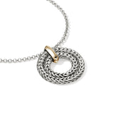Icon Link 14K Gold & Silver Round Pendant on 2mm Rolo Chain Necklace, Size 16-18 Adjustable