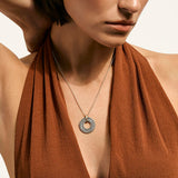 Icon Link 14K Gold & Silver Round Pendant on 2mm Rolo Chain Necklace, Size 16-18 Adjustable