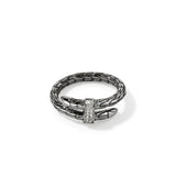 Spear Silver Diamond Pave (0.08ct) Single Wrap Ring with Black Rhodium, Size 9