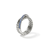 JH Essentials Silver 7mm Crossover Ring with Blue Sapphire, Size 7