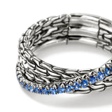 JH Essentials Silver 7mm Crossover Ring with Blue Sapphire, Size 7