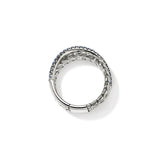 JH Essentials Silver 7mm Crossover Ring with Blue Sapphire, Size 7
